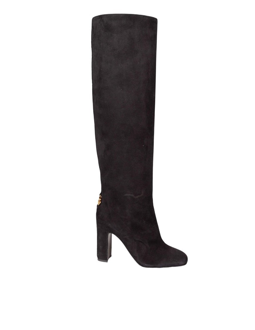Dolce & Gabbana Slip-On Black Suede Boots With Square Toe