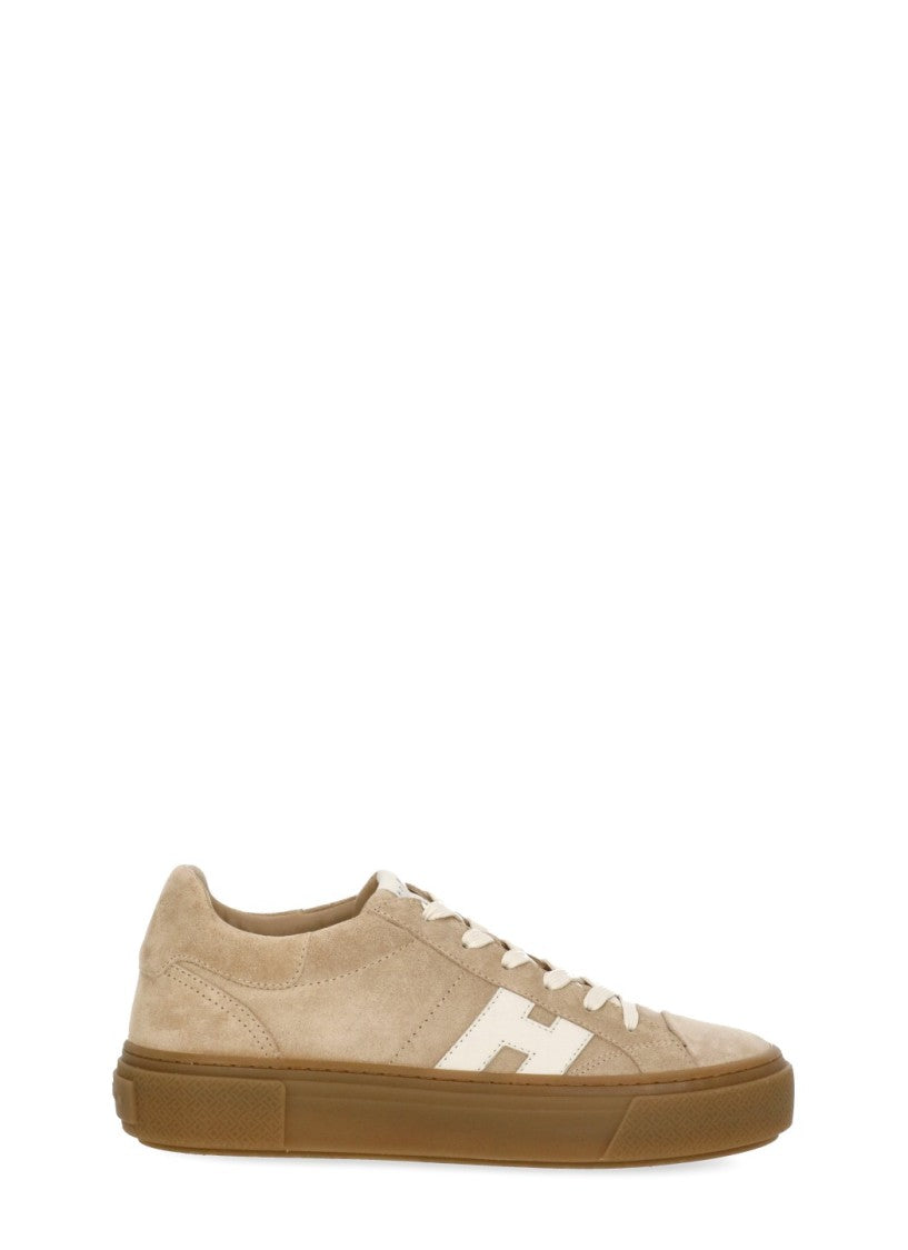 Hogan Beige Suede Low-Top Sneakers With White Leather Logo