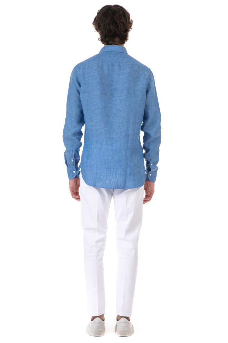 Borriello Pure Linen Long-Sleeve Shirt With Mother-Of-Pearl Buttons