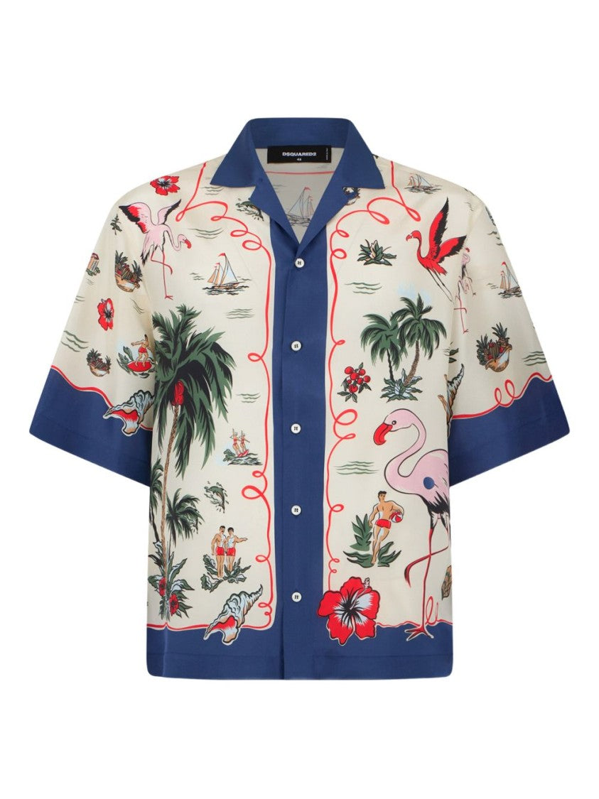 Dsquared2 Red Cream Patterned Contrast Collar Shirt