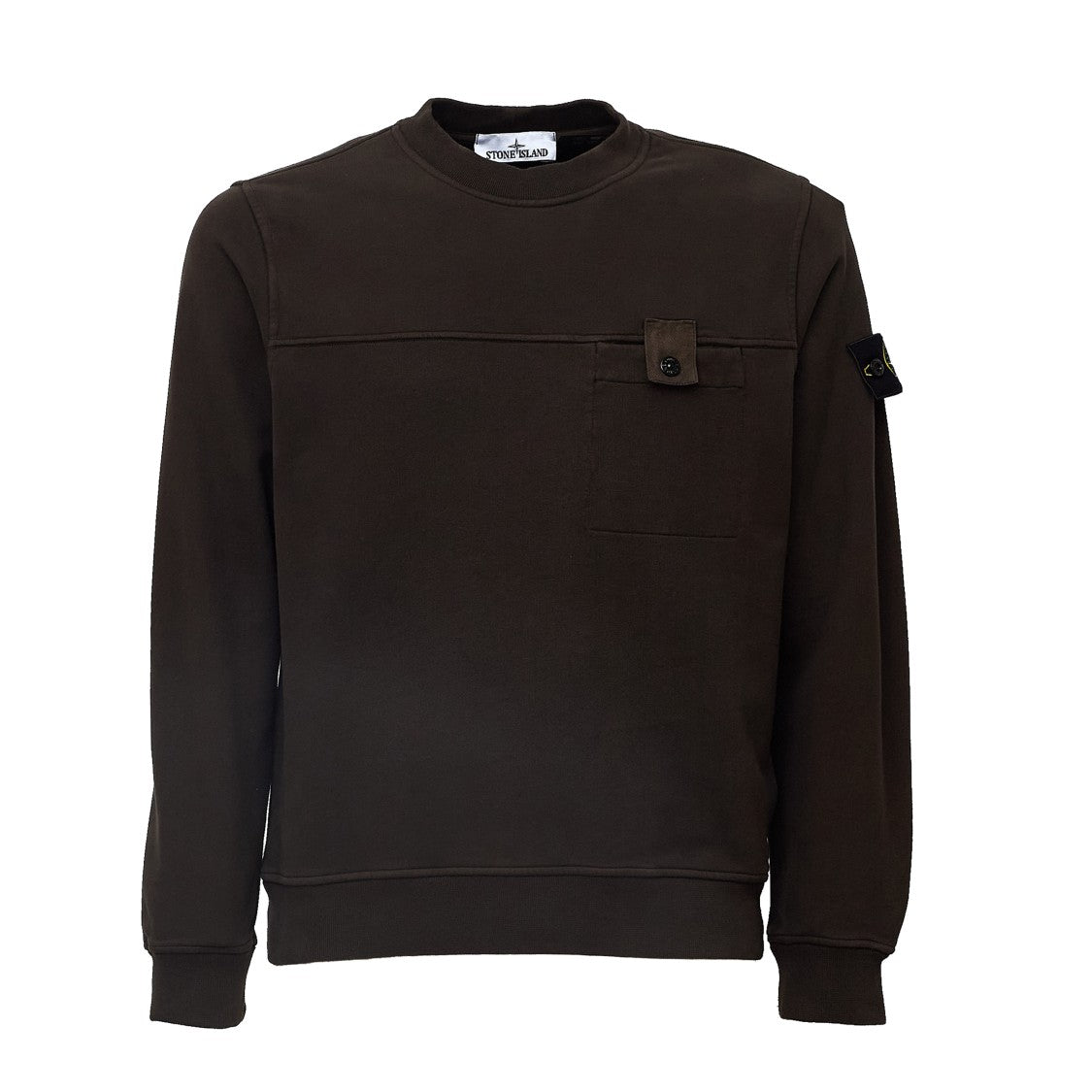 Stone Island Long-Sleeve Crewneck Sweatshirt With Ribbed Details And Chest Pocket