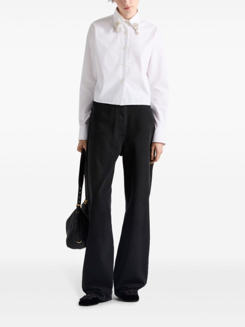 Prada Crystal-Embellished Poplin Shirt With Triangle Logo