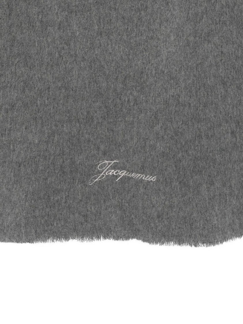 Jacquemus Grey Long Rectangular Fringed Scarf