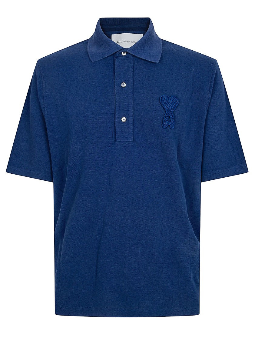 Ami Paris Classic Piqué Cotton Polo Shirt With Embroidered Logo