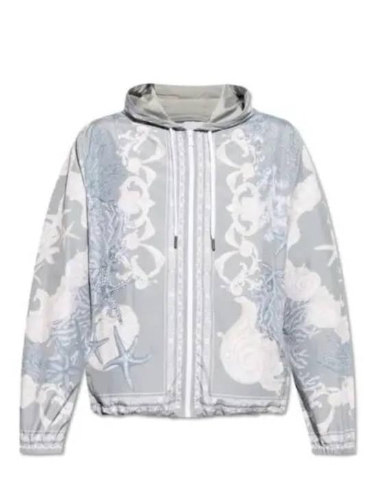 Versace Artistic Grey Zip-Up Jacket With Hood And Intricate Motifs