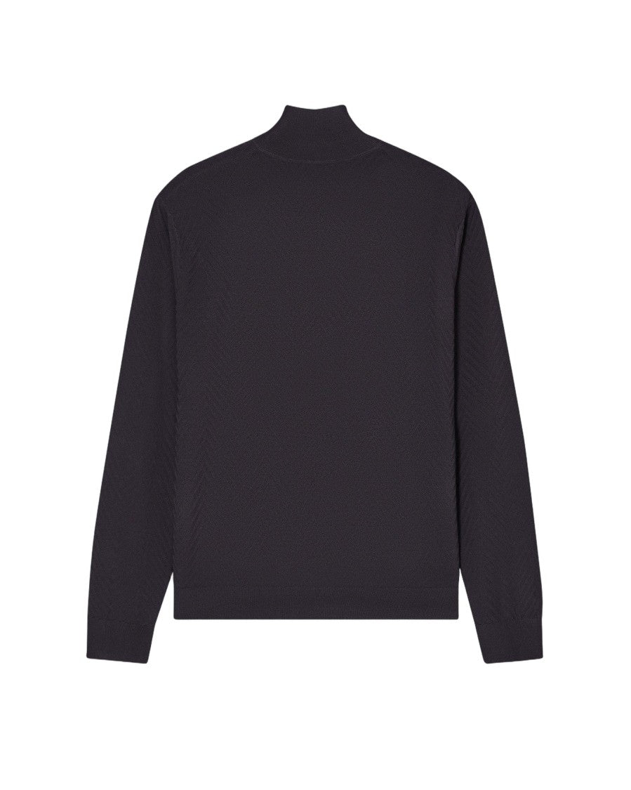 Emporio Armani Chevron Stitch Pullover With Full Zip Closure