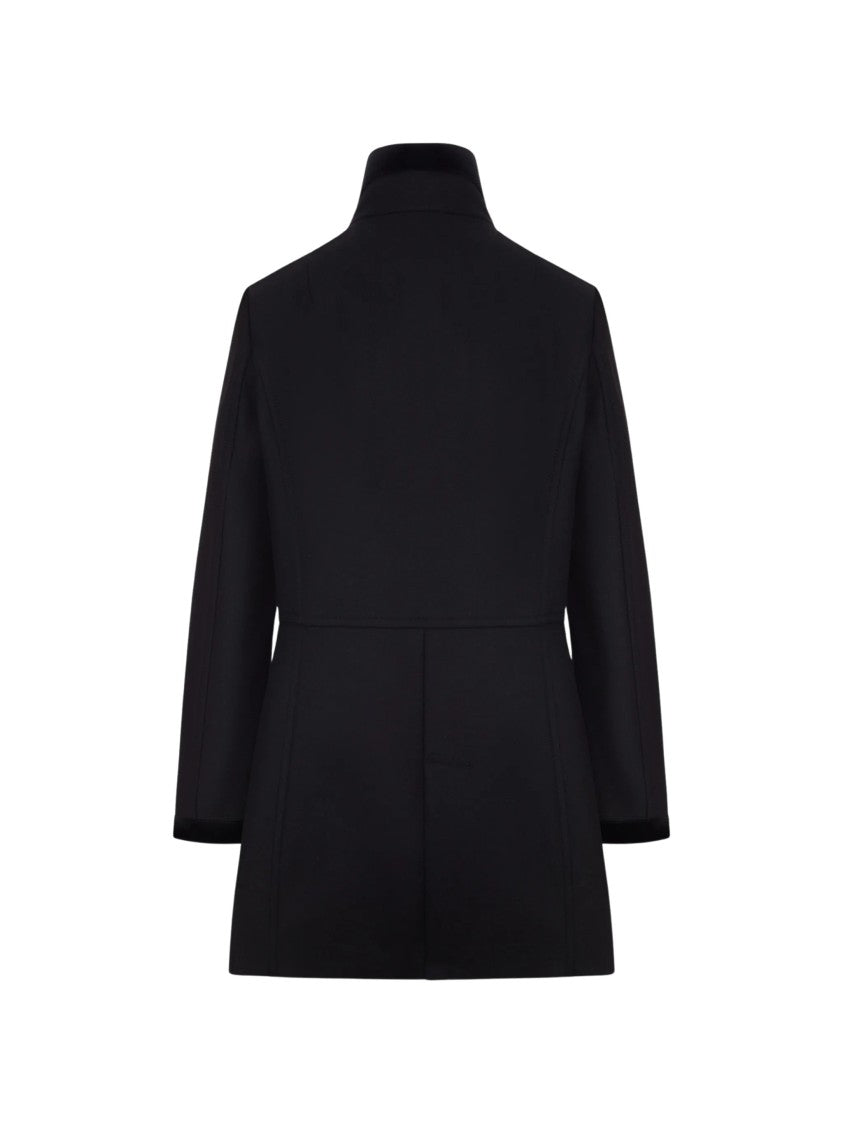 Fay Black Wool High-Neck Toggle Coat