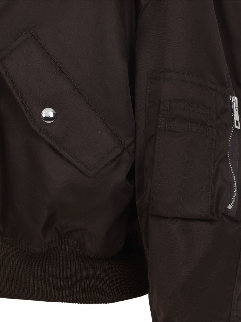Givenchy Brown Stand Collar Ribbed Zip Jacket