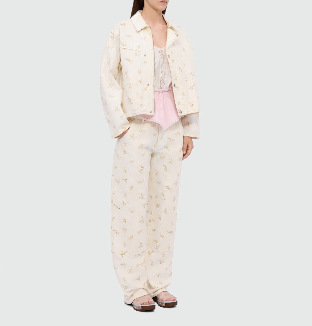Msgm Light Beige Floral Print Trousers