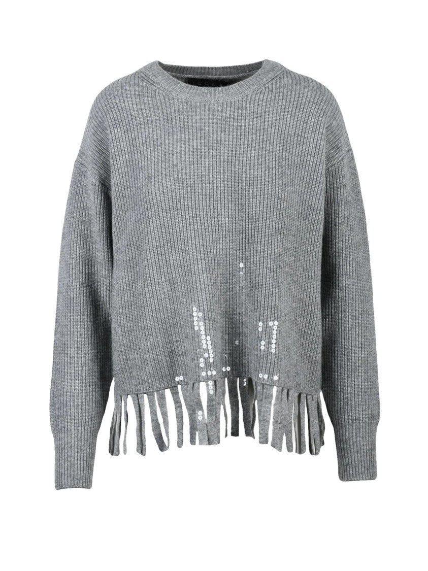 Icona Crewneck Sweater With Fringe Detailing And Sequins