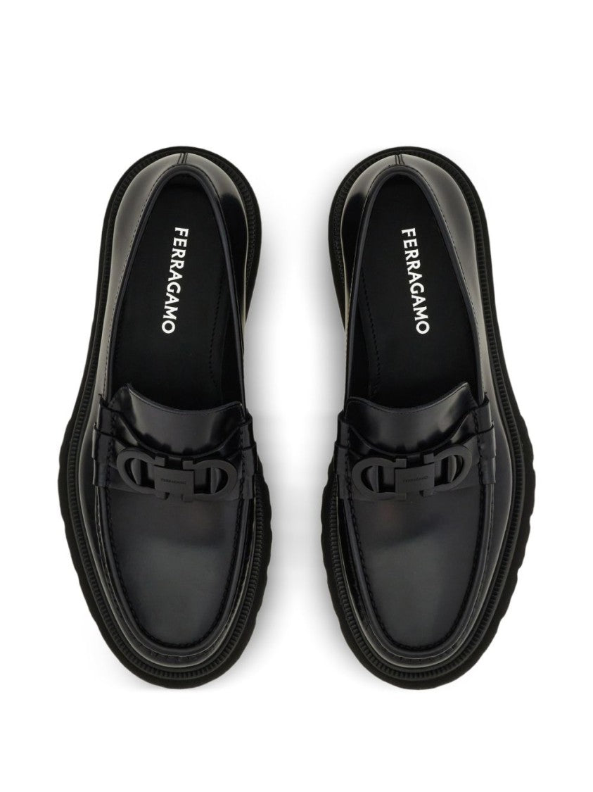 Ferragamo Polished Leather Flat Shoes With Rugged Rubber Sole