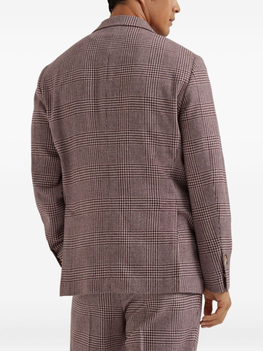 Brunello Cucinelli Tailored Checkered Blazer In Muted Red And White
