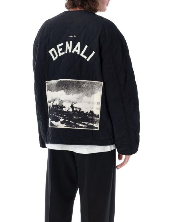 Oamc Quilted Black Casual Jacket With Graphic Details