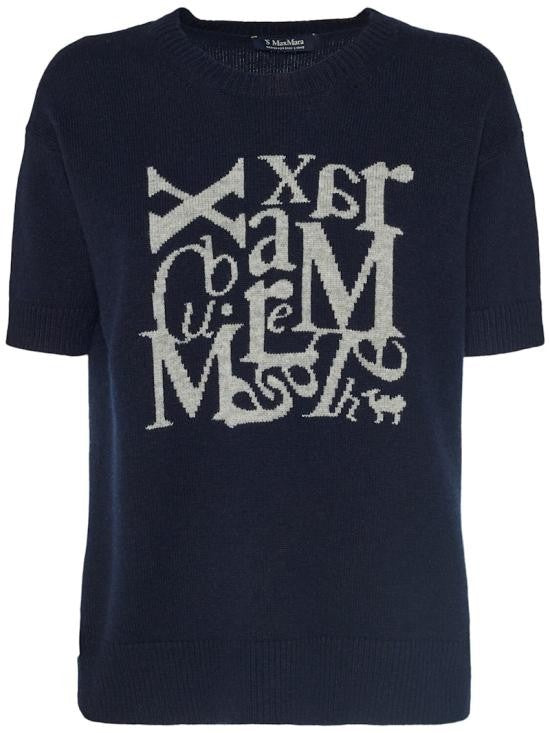 Max Mara Short-Sleeved Knit Sweater With Abstract Letter Design