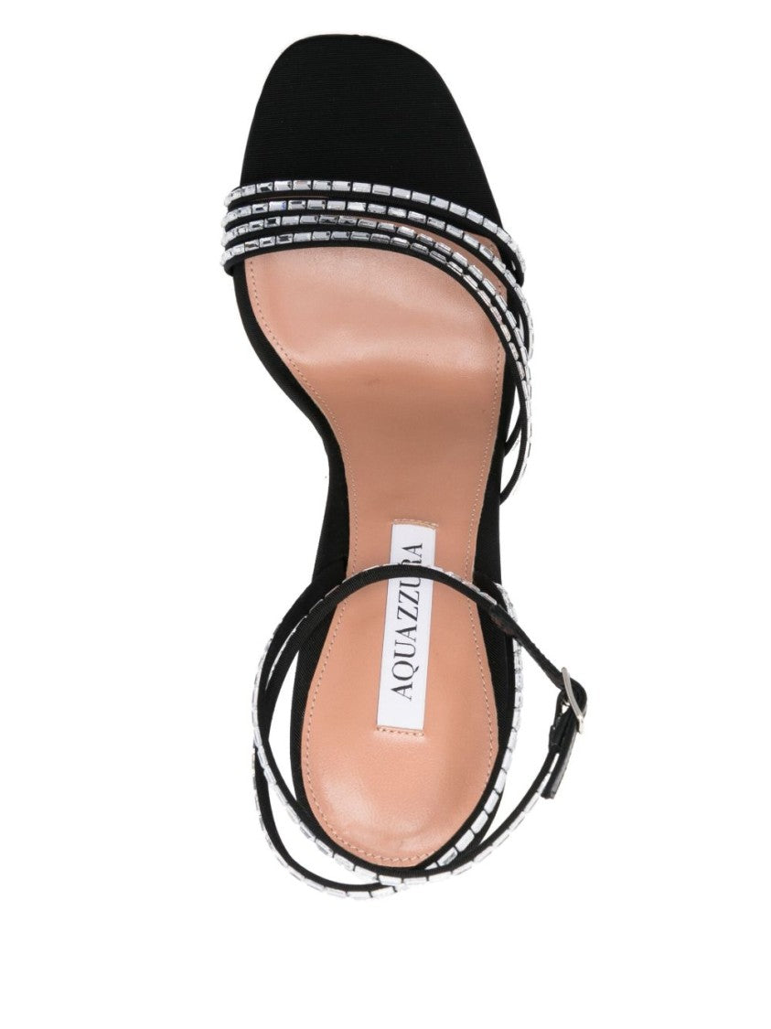 Aquazzura Black Crystal Embellished Stiletto Ankle Sandals