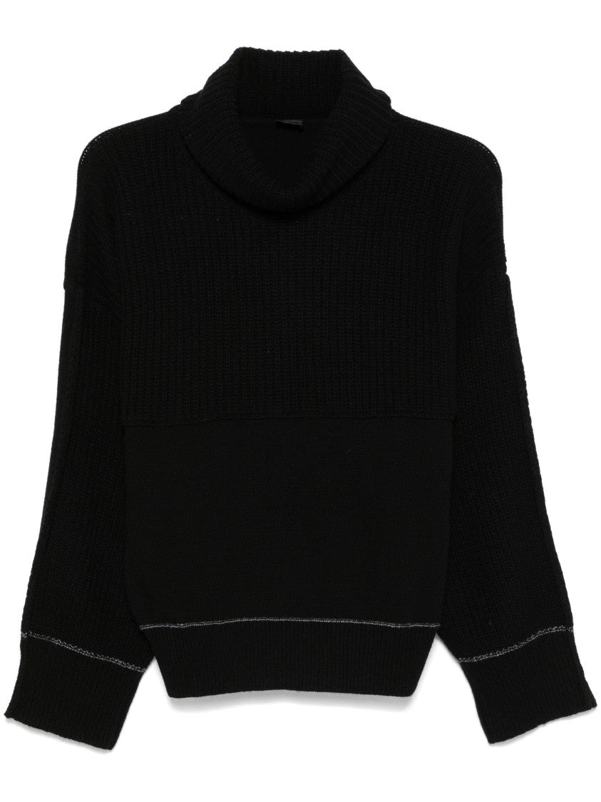 Pinko Relaxed-Fit Black Knitted Sweater With High Collar
