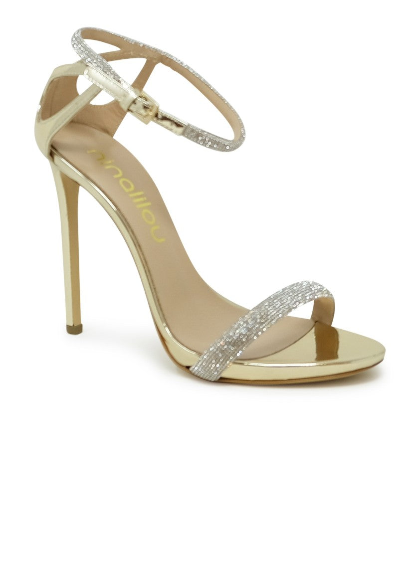 Ninalilou Gold Leather Sandals With Swarovski