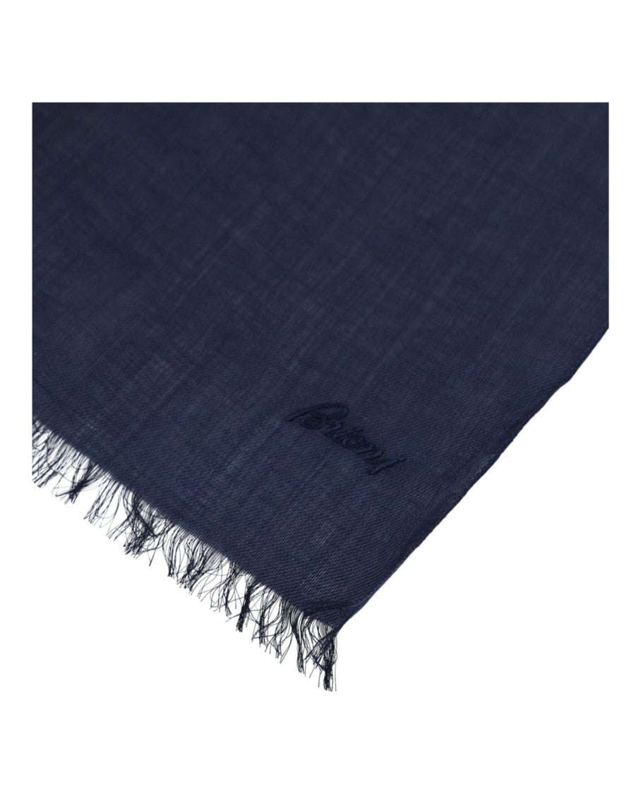 Brioni Silk Blend Scarf With Fringe Trim And Embroidered Detail