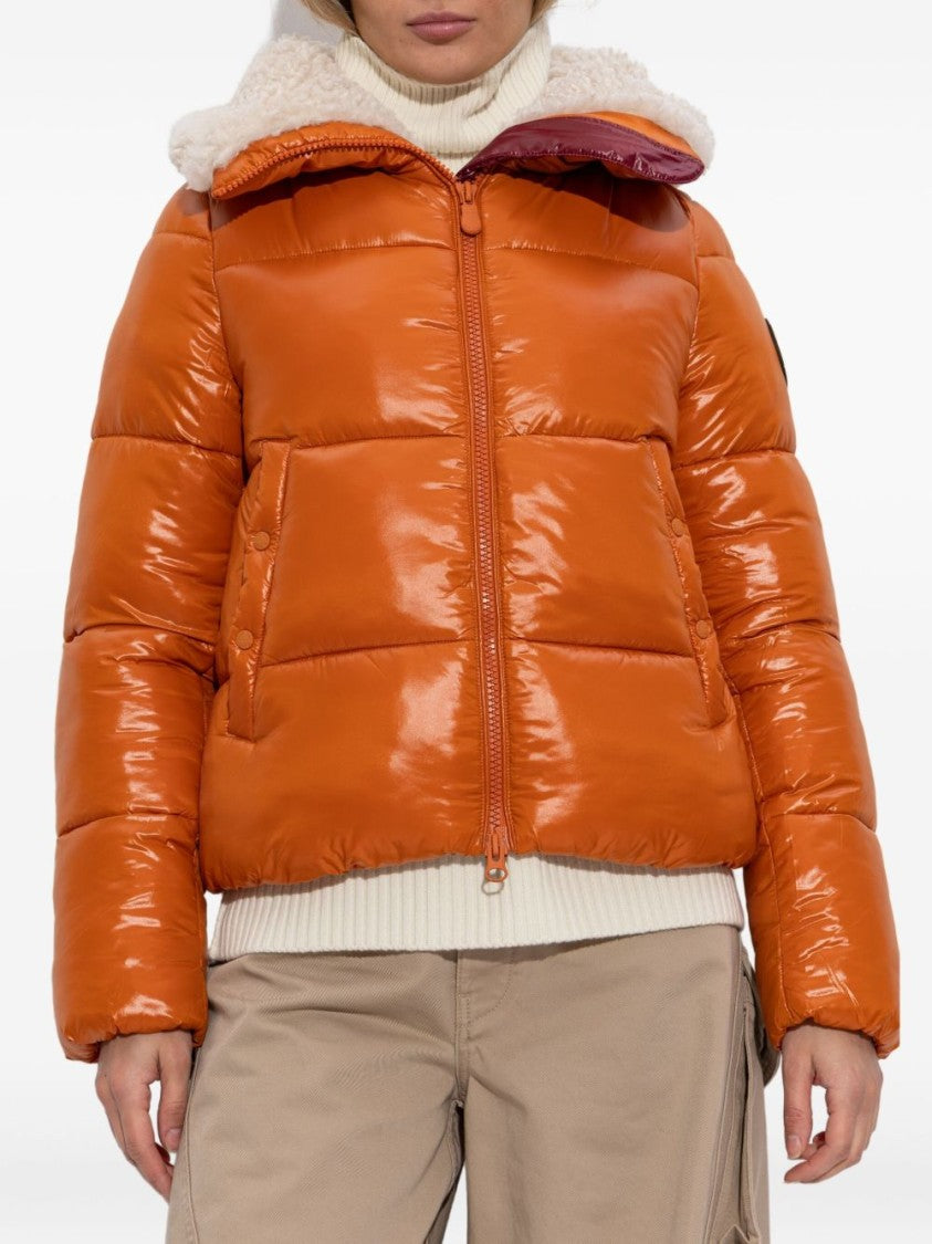Save The Duck Glossy Padded Short Jacket With Shearling-Lined Collar