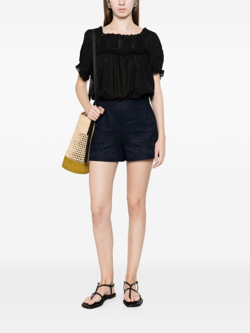 Twin-Set Night Blue Floral Embroidered Shorts