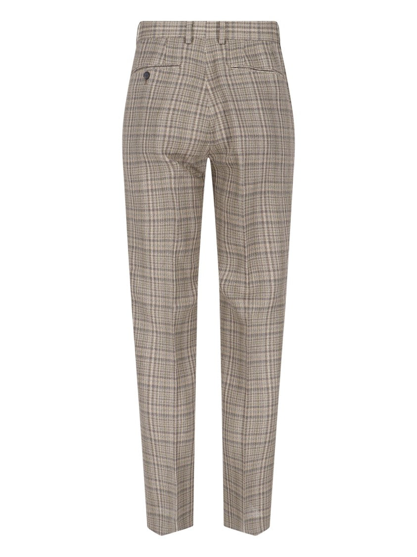 Auralee Brown Silk-Linen Blend Checkered Trousers