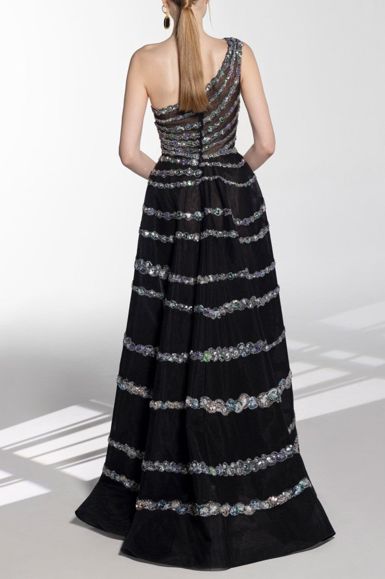 Saiid Kobeisy One Shoulder Asymmetric, Beaded Dress