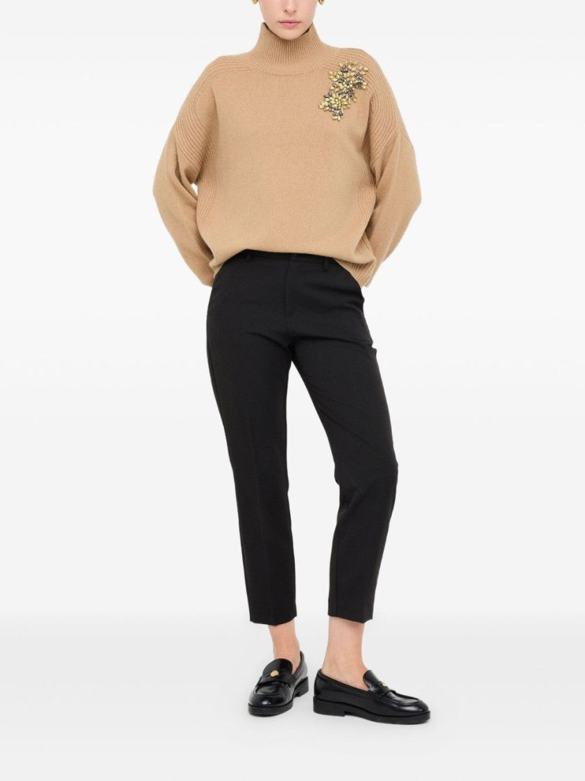 Liu Jo Beige Wool Sweater With High Ribbed Neckline