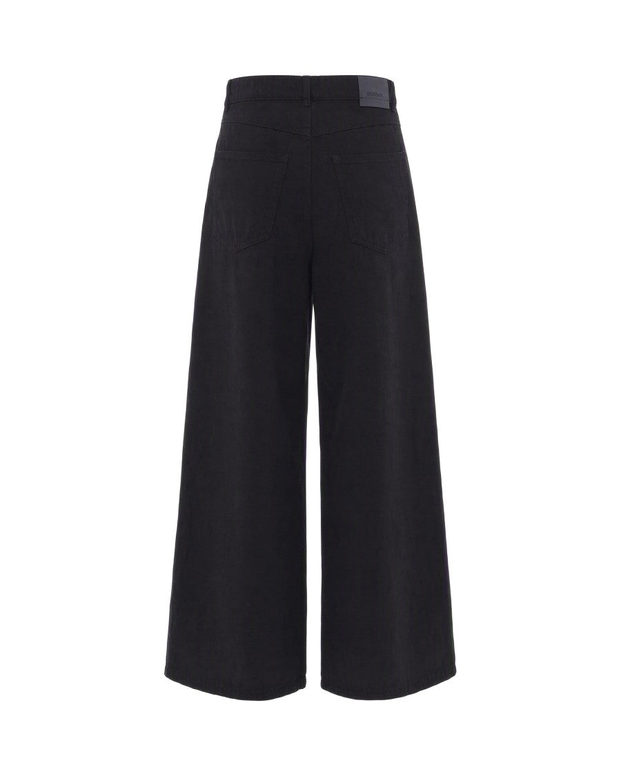 Sportmax High-Waisted Wide-Leg Metal Hook Cotton Wide-Leg Pants