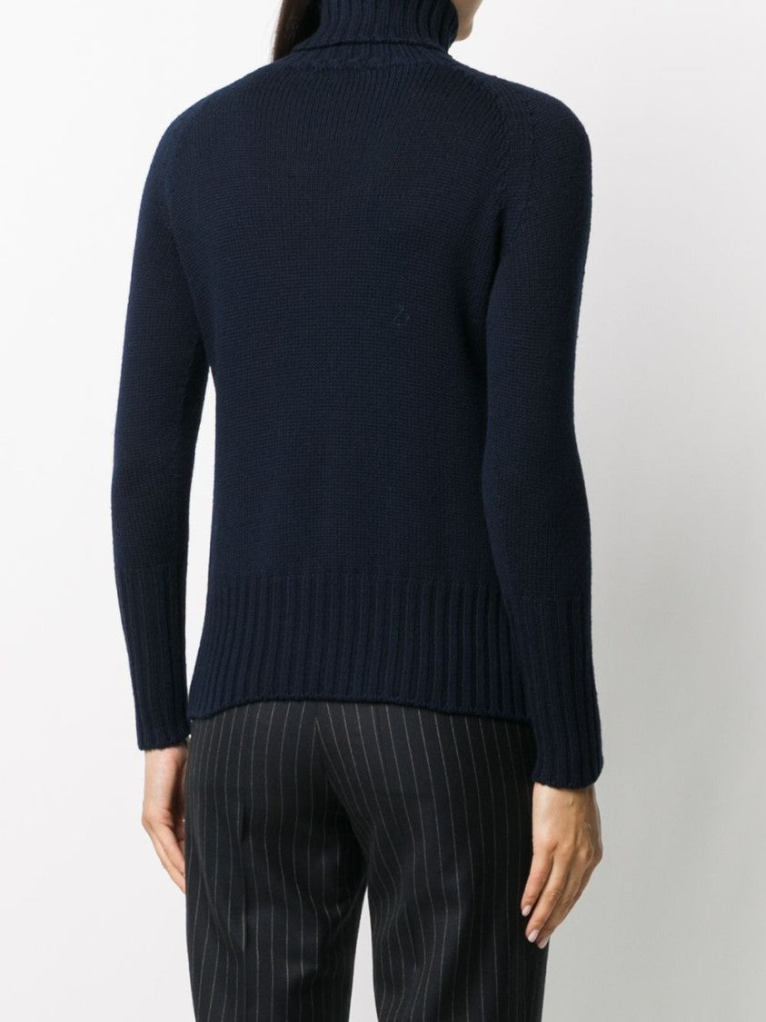 Drumohr Navy Merino Roll Neck Sweater With Ribbed Detailing