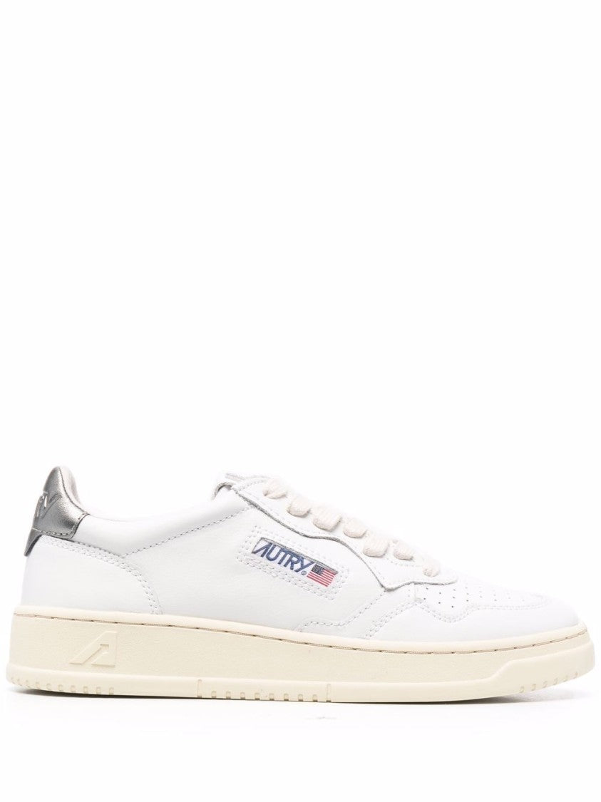 Autry Round Toe Perforated White Leather Sneakers