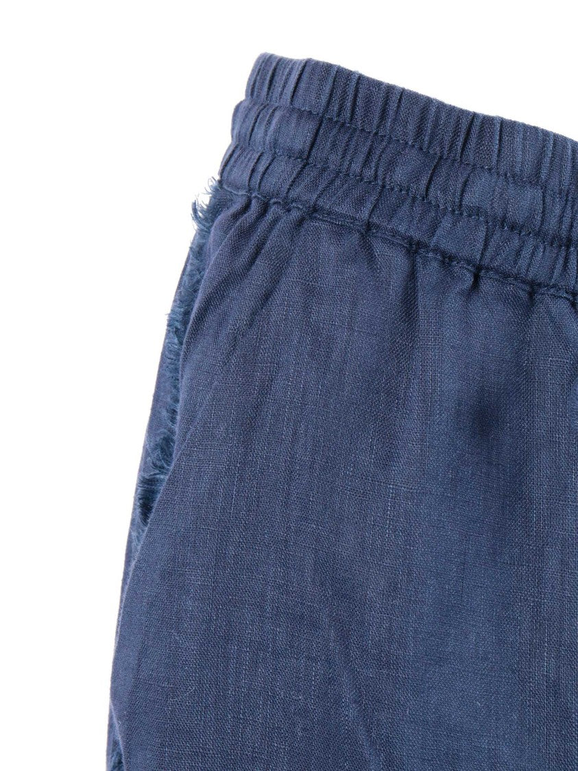 P.A.R.O.S.H. Wide Leg Frayed Linen Straight-Leg Pants