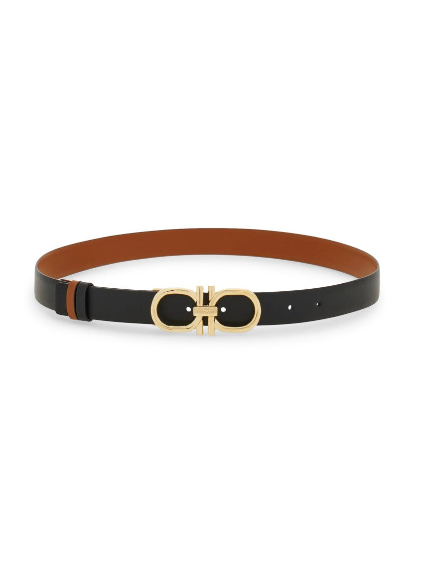 Ferragamo Leather Belt With Contrasting Interior And Gold-Tone Buckle