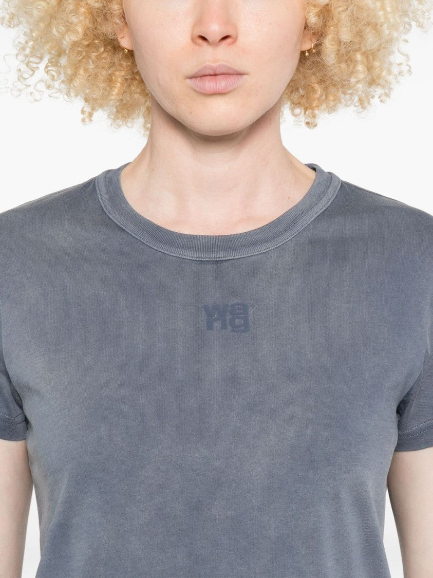 Alexander Wang Cropped Polo T-Shirt In Washed Blue