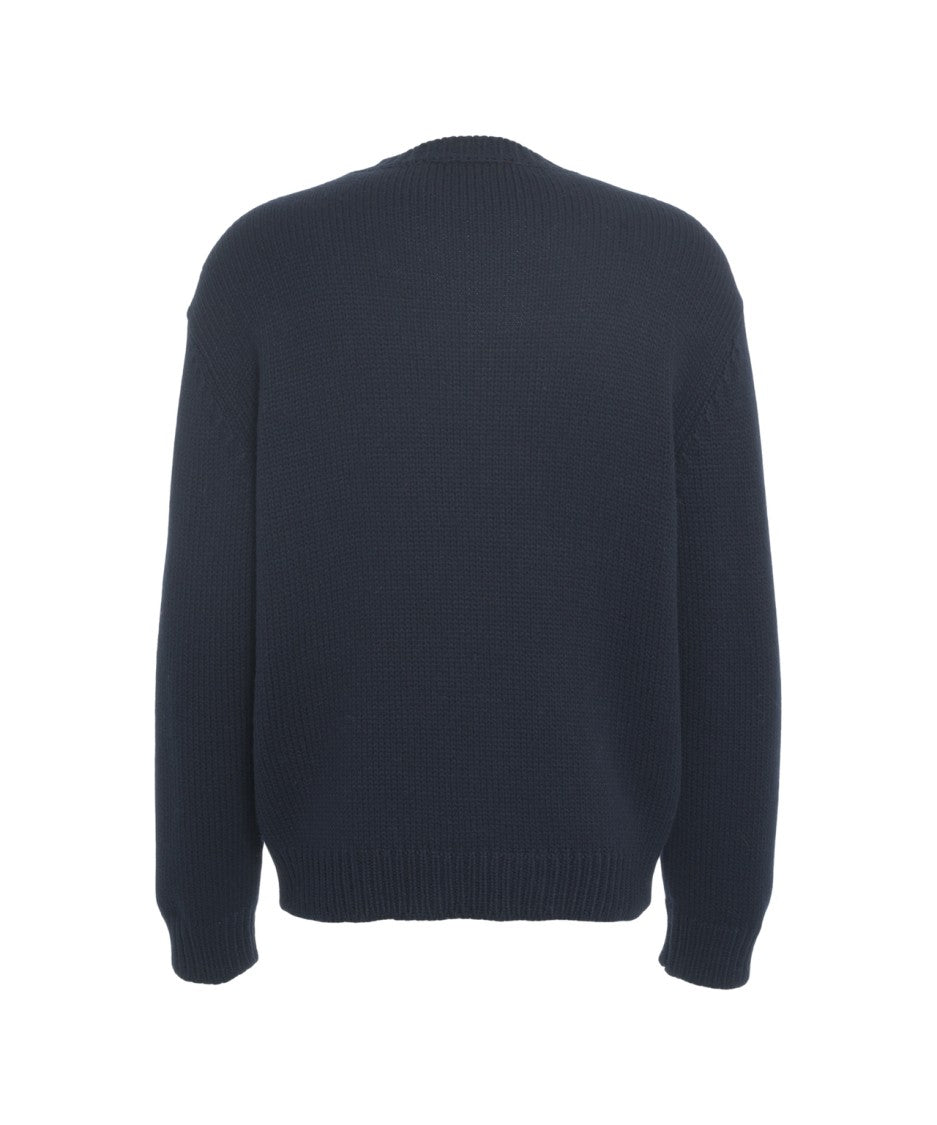 Amaranto Oversized Knit Sweater With Intarsia Logo And Ribbed Finish
