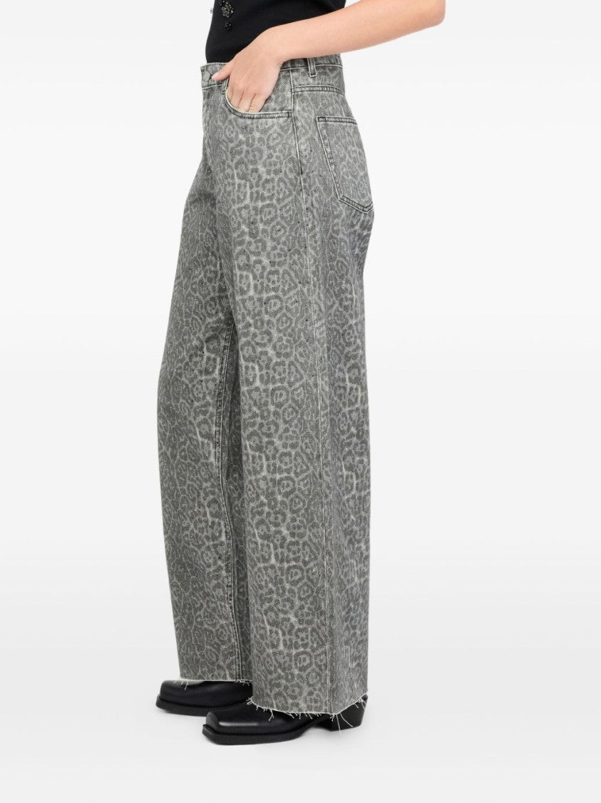 Liu Jo Wide-Leg Gray Trousers With Subtle Leopard Print