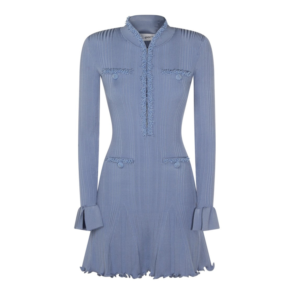 Self-Portrait Blue High-Collar Buttoned Dress