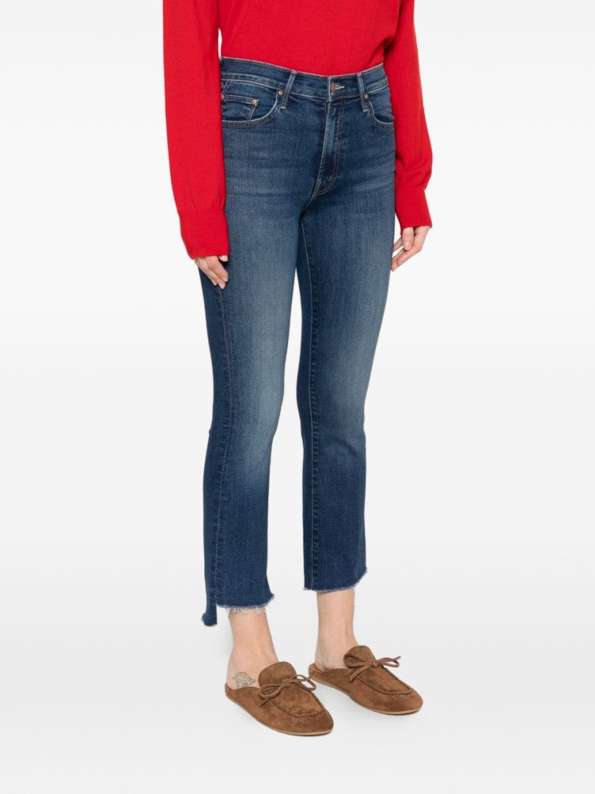 Mother Mid-Rise Straight-Leg Jeans With Frayed Hems