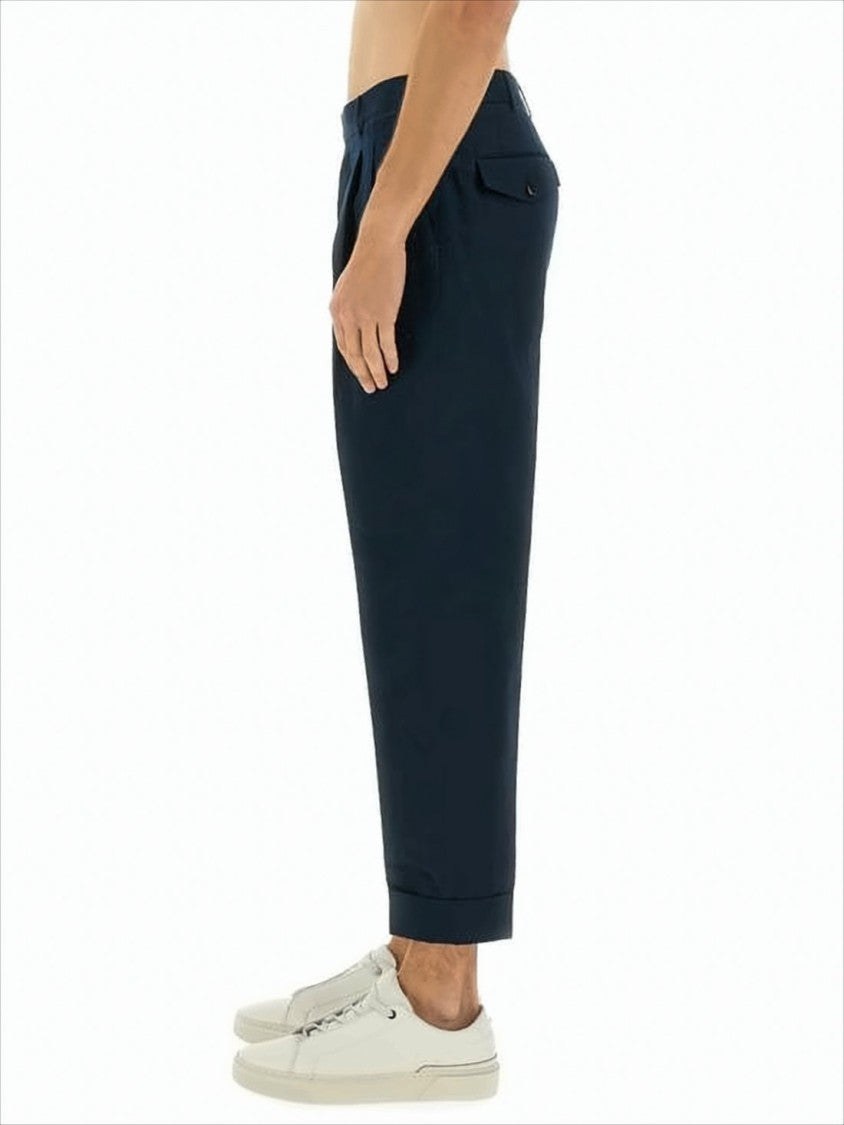 Pt Torino Tailored Blue Straight Pants With Cuffed Hems