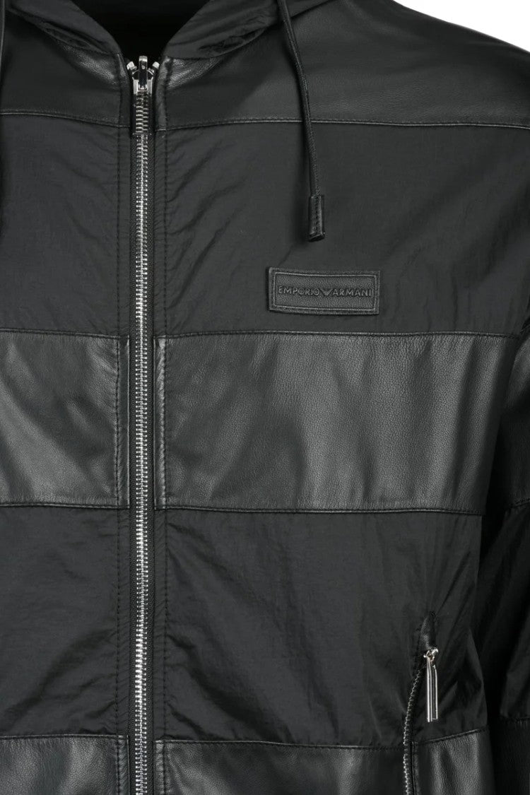 Emporio Armani Patchwork Leather/Nylon Jacket - Black