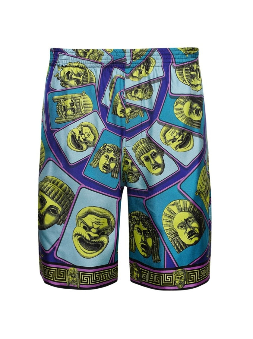 Versace Twill Silk Mask Print Shorts