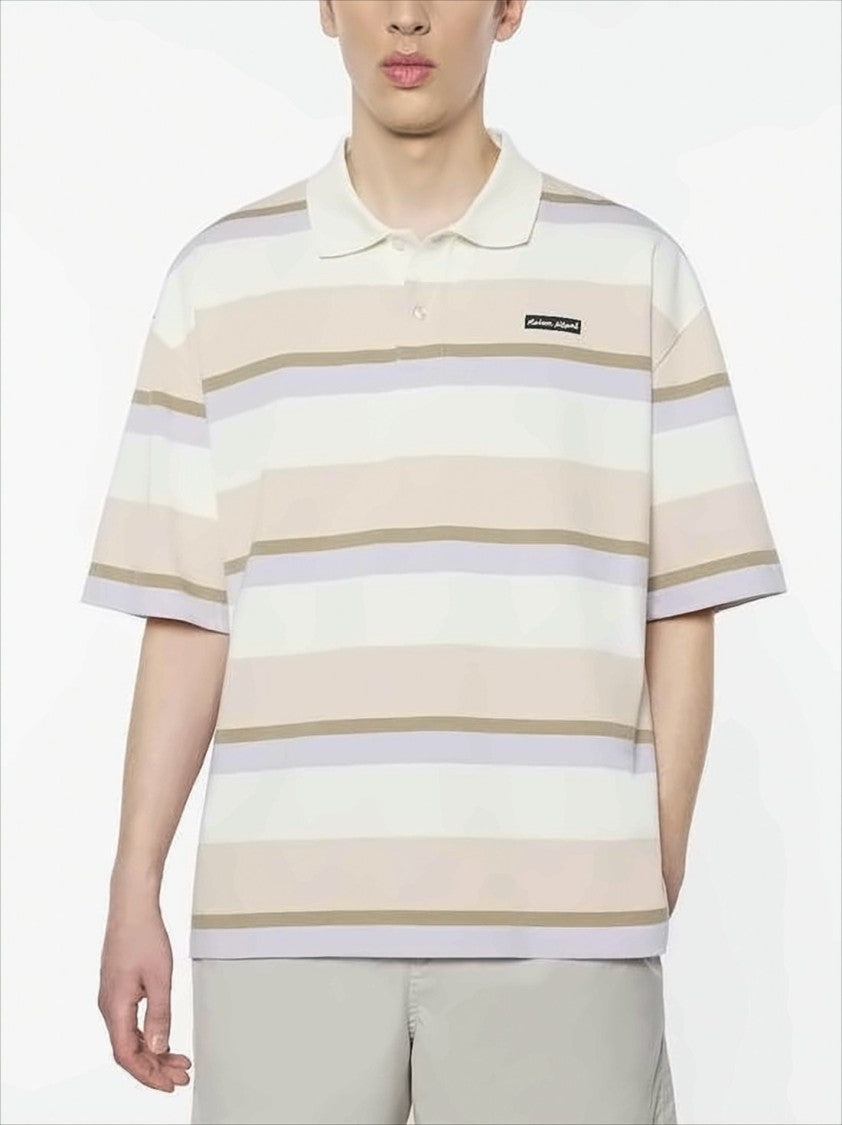 Maison Kitsuné Horizontal Stripe Short-Sleeved Polo Shirt With Classic Collar
