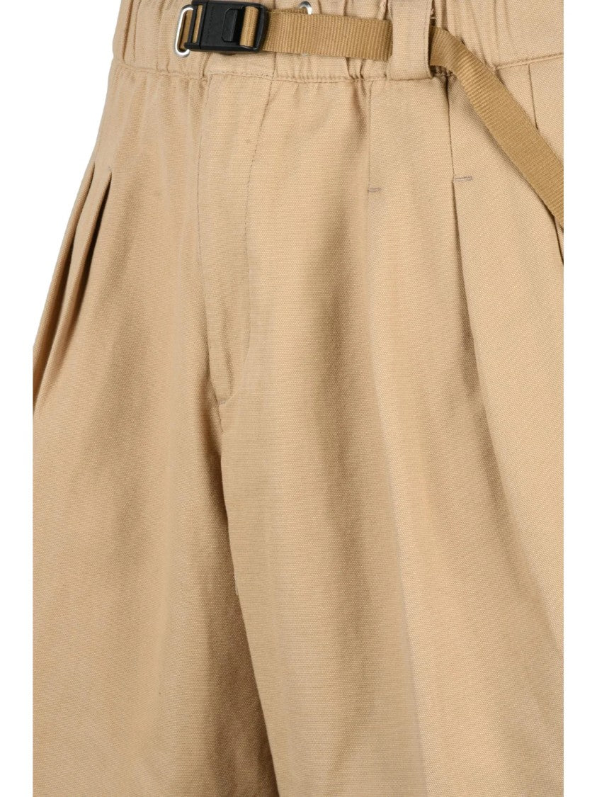 White Sand Beige Pleated Cotton Bermuda Shorts