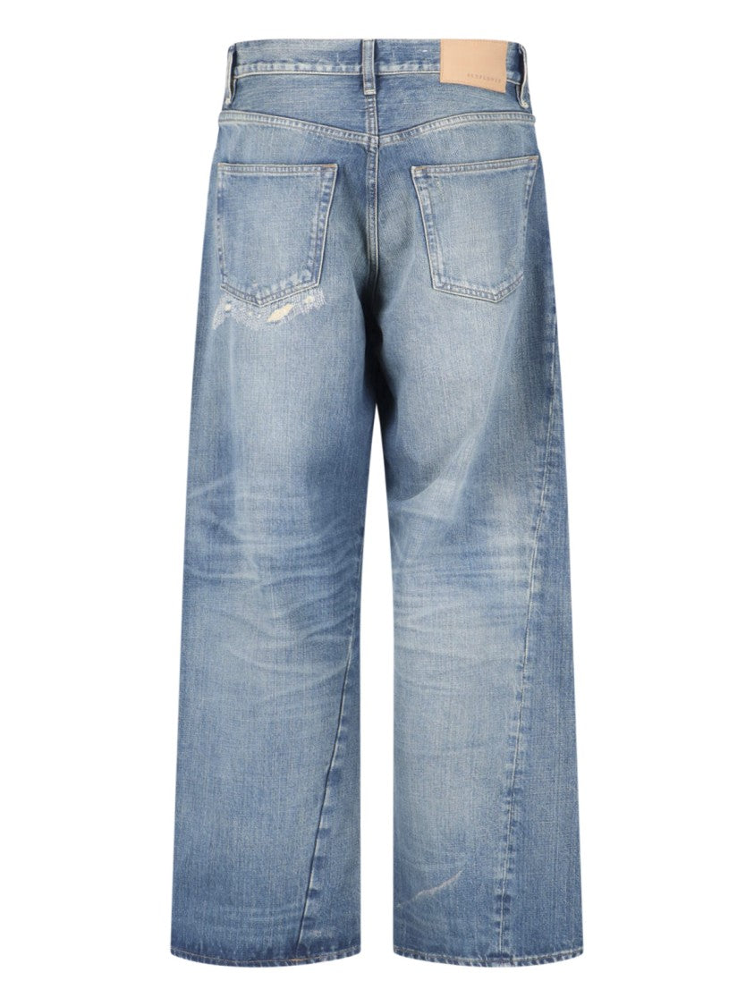 Sunflower Blue Twist Wide-Leg Distressed Jeans