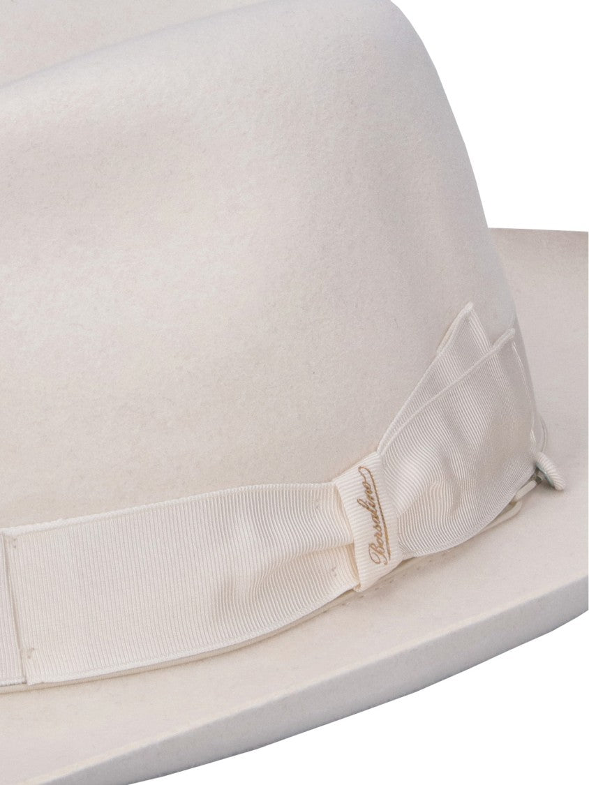 Borsalino Wide-Brimmed Felt Hat With Tone-On-Tone Ribbon