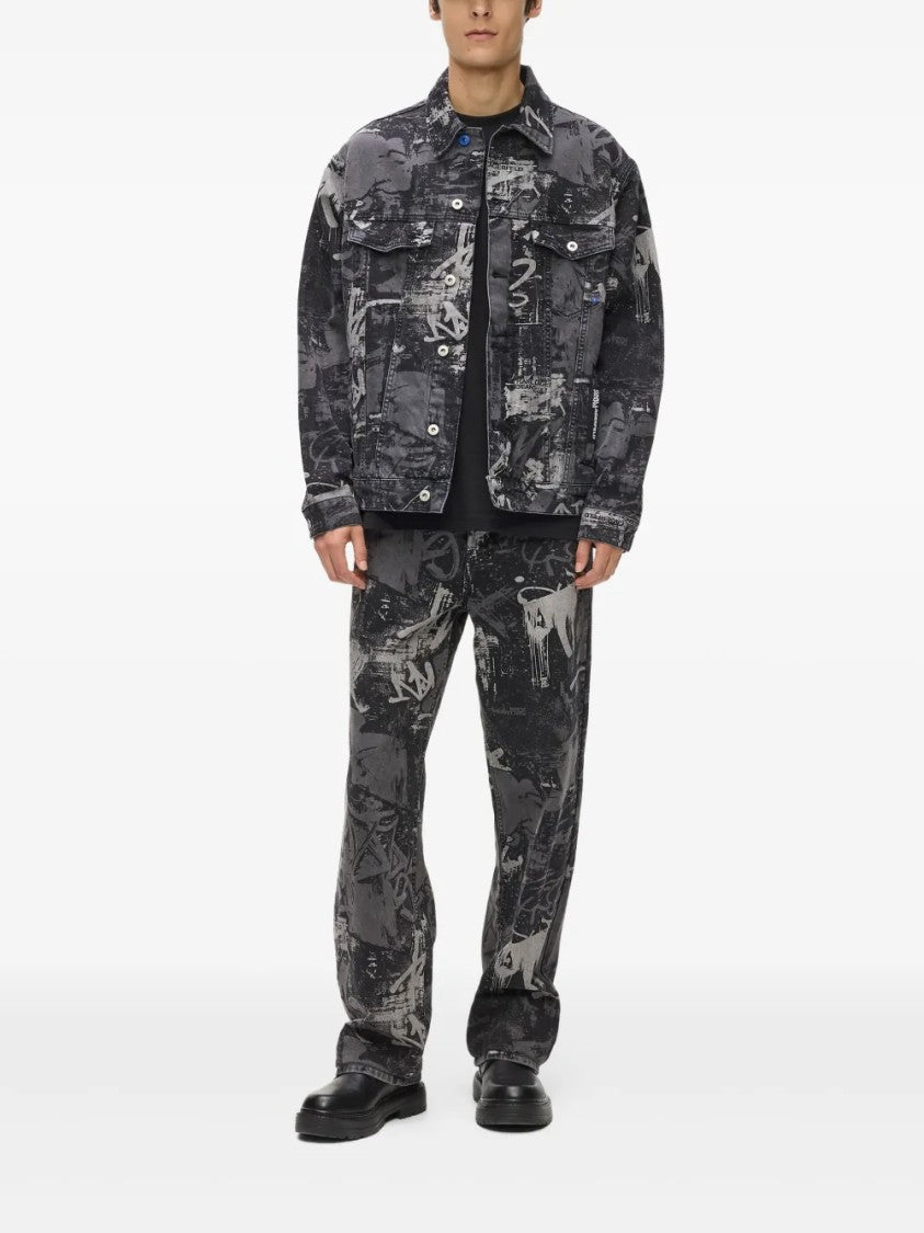 Karl Lagerfeld Classic Denim Jacket With Abstract Graffiti Print