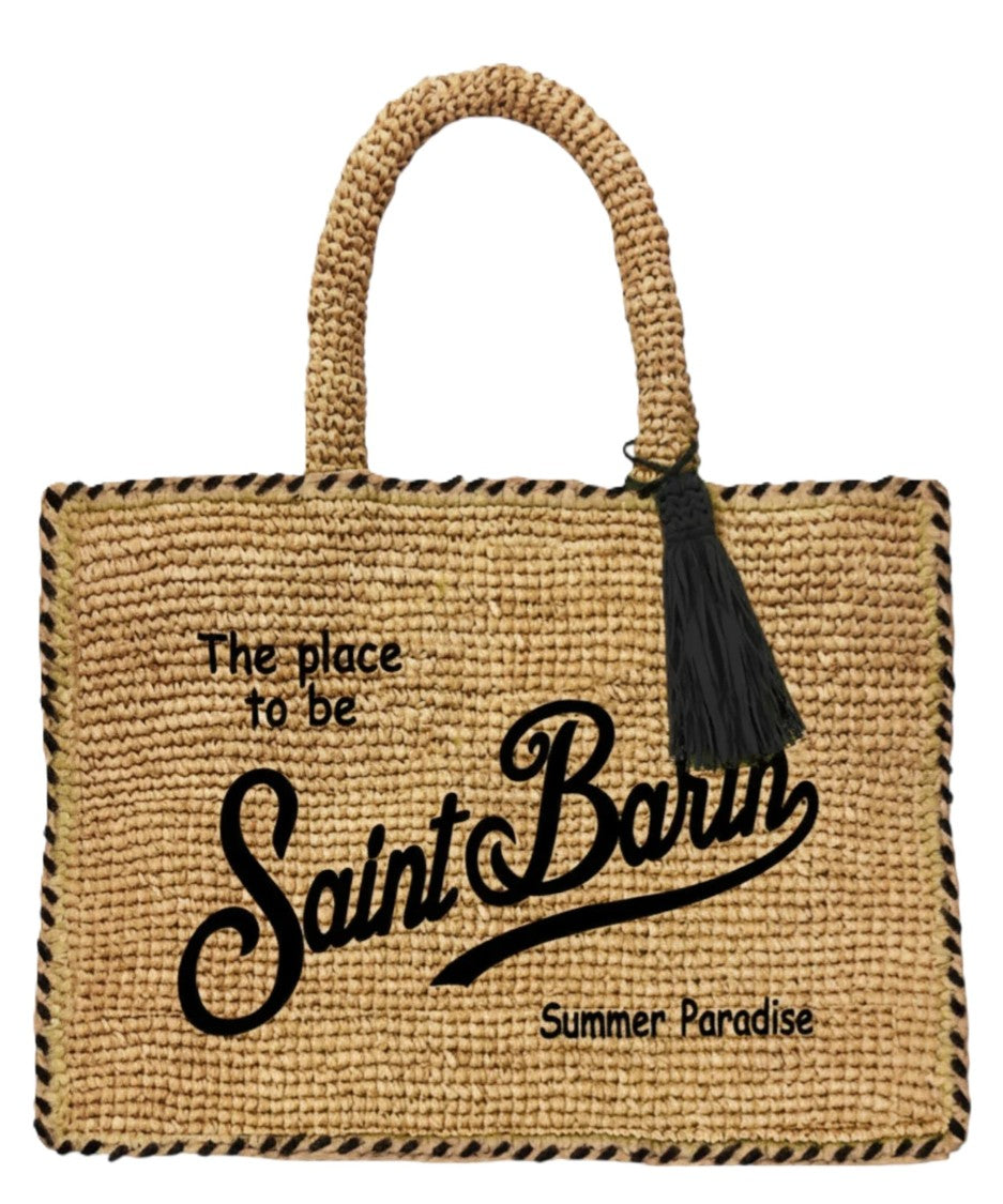 Mc2 Saint Barth Woven Tote Bag With Embroidered Text