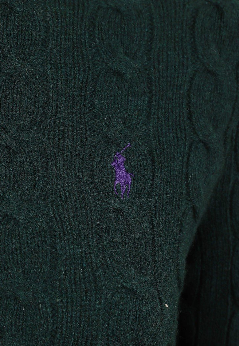 Polo Ralph Lauren Dark Green Wool-Blend Cable-Knit Turtleneck Sweater