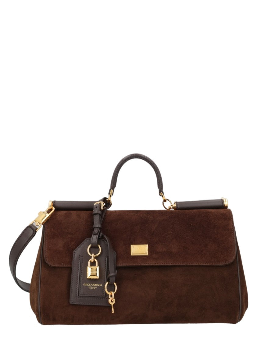 Dolce & Gabbana Black Suede Structured Gold Hardware Tote Bag