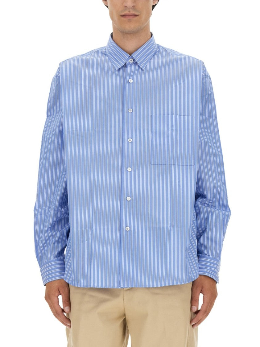 Lanvin Vertical Stripe Oversize Fit Shirt In Cotton