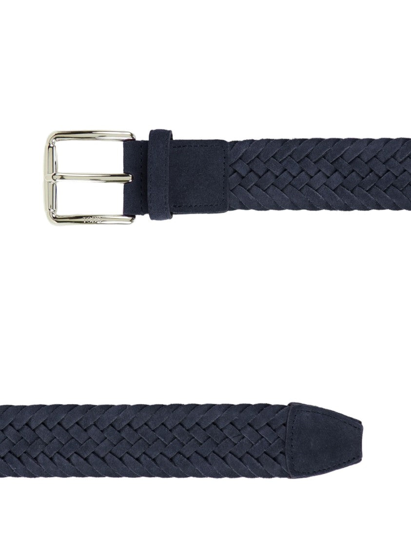Tod's Braided Woven Belt With Rectangular Silver Buckle